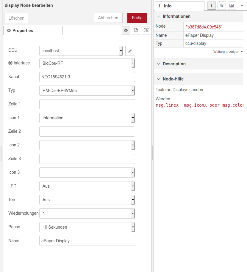 Konfiguration des e-Paper-Displays