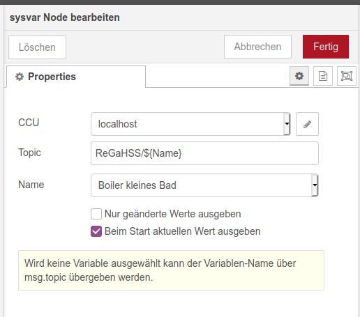 Systemvariable "Boiler kleines Bad" auslesen