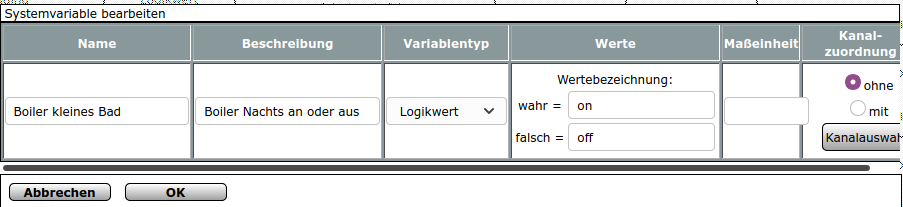 Die Systemvariable, welche entscheidet, ob der Boiler nachts an ist oder nicht